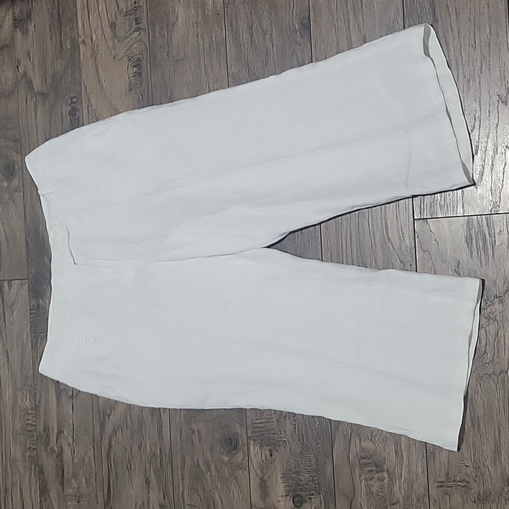 Women's white Capri linen wide leg pants size UK 14 US 10